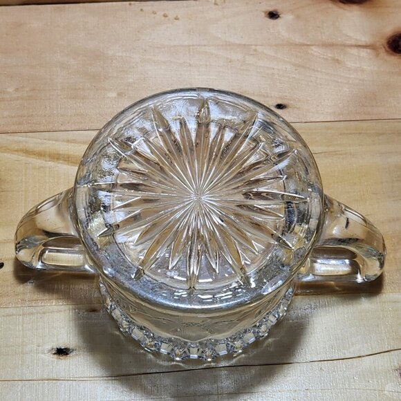 Vintage Jenkins Dahlia Clear Cut Glass Sugar Bowl Starburst Handles - Picture 6 of 8